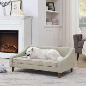 Durable Elevated Dog Sofa Bed,Pet sofa with modern irregular armrest design,Comfortable soft dog sofa-Beige