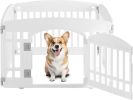 Dog Playpen, 24" Exercise 4-Panel Pet Playpen with Door, Safe and Secure, Folding and Portable Puppy Playpen for Puppies and Small Dogs, White