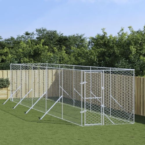 Outdoor Dog Kennel Silver 6.6'x32.8'x6.6' Galvanized Steel