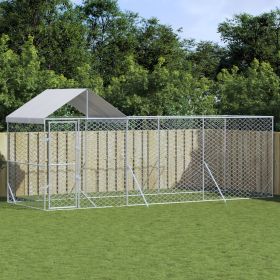 Outdoor Dog Kennel with Roof Silver 19.7'x6.6'x8.2' Galvanized Steel