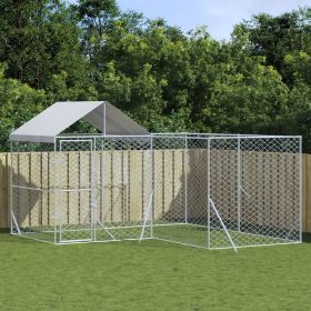 Outdoor Dog Kennel with Roof Silver 13.1'x13.1'x8.2' Galvanized Steel