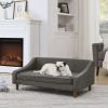 Durable Elevated Dog Sofa Bed,Pet sofa with modern irregular armrest design,Comfortable soft dog sofa-Dark Gray