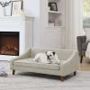 Durable Elevated Dog Sofa Bed,Pet sofa with modern irregular armrest design,Comfortable soft dog sofa-Beige