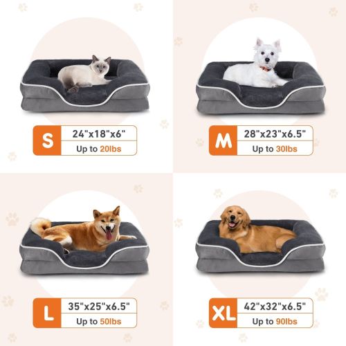 Memory Foam Pet Bed For Small Dogs & Cats With Washable Removable Cover Non-Slip Base Waterproof Liner