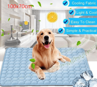 Pet Dog Ice Silk Cold Nest Pad For Cooling In Summer (Option: Blue-102x70cm)