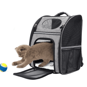 FluffyDream Pet Carrier Backpack for Large/Small Cats and Dogs, Puppies, Safety Features and Cushion Back Support for Travel, Hiking, Outdoor Use (Color: as Pic)