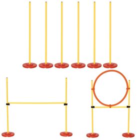 PawHut Dog Agility Training Equipment, Outdoor Obstacle Course Starter Kit with Hoop, Hurdle, Weave Poles and Carrying Bag (Color: as Pic)