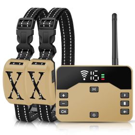 Wireless Electric Dog Fence Waterproof Pet Shock Boundary Containment System Electric Training Collar for Small Medium Large Dogs (Color: gold, type: Fence with 2 Collar)