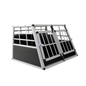 Double Doors Pet Car Transport Cage Aluminium Puppy Travel Crate Box Trapezoidal Kennel Dog Cat Carrier Cage (Color: As picture)