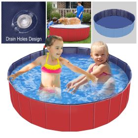 4X4FT Foldable Pet Swimming Pool PVC (Color: Red)