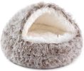 Cat Bed Round Soft Plush Burrowing Cave Hooded Cat Bed Donut for Dogs & Cats, Faux Fur Cuddler Round Comfortable Self Warming pet Bed