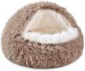 Cat Bed Round Soft Plush Burrowing Cave Hooded Cat Bed Donut for Dogs & Cats, Faux Fur Cuddler Round Comfortable Self Warming pet Bed