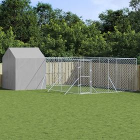Outdoor Dog Kennel with Roof Silver 19.7'x19.7'x8.2' Galvanized Steel (Color: silver)