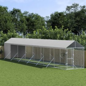 Outdoor Dog Kennel with Roof Silver 6.6'x45.9'x8.2' Galvanized Steel (Color: silver)