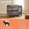 46in Heavy Duty Dog Crate, Furniture Style Dog Crate with Removable Trays and Wheels for High Anxiety Dogs
