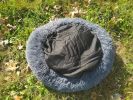 Cat Bed Round Soft Plush Burrowing Cave Hooded Cat Bed Donut for Dogs & Cats, Faux Fur Cuddler Round Comfortable Self Warming pet Bed