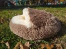 Cat Bed Round Soft Plush Burrowing Cave Hooded Cat Bed Donut for Dogs & Cats, Faux Fur Cuddler Round Comfortable Self Warming pet Bed