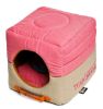 Touchdog Convertible and Reversible Vintage Printed Squared 2-in-1 Collapsible Dog House Bed